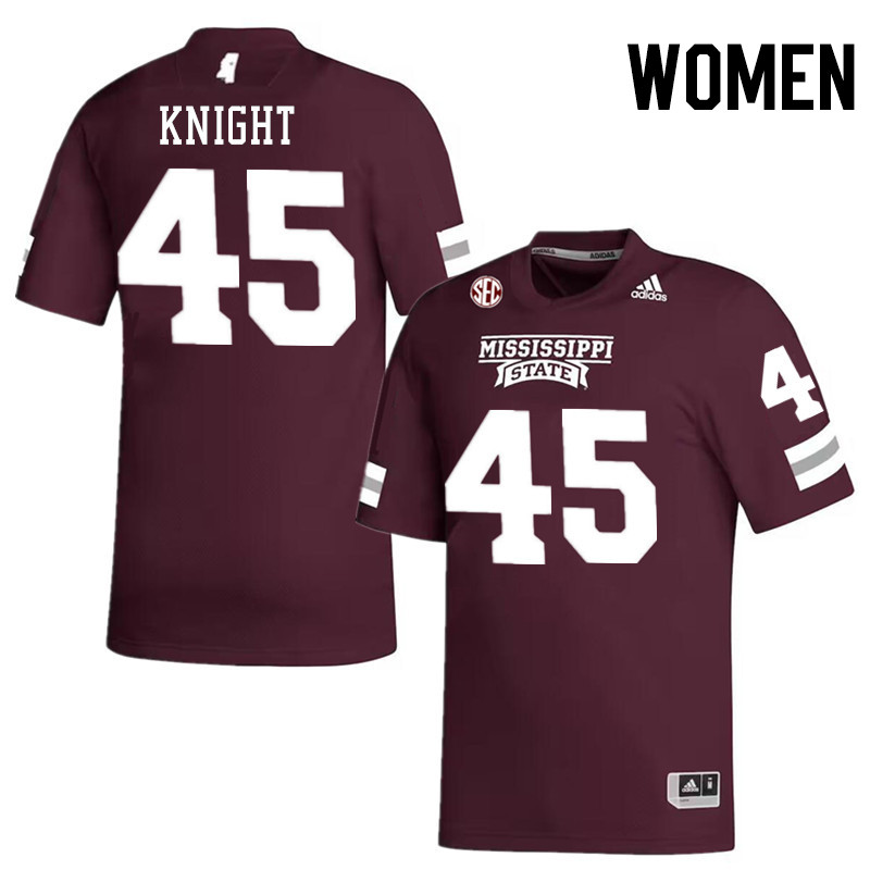 Women #45 Josaiah Knight Mississippi State Bulldogs College Football Jerseys Stitched-Maroon